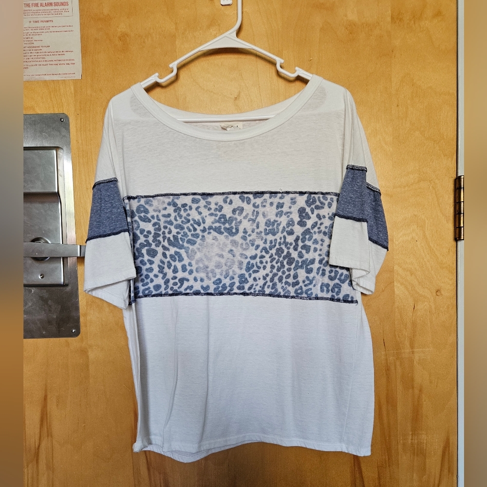 White & Blue Cheetah Print Top